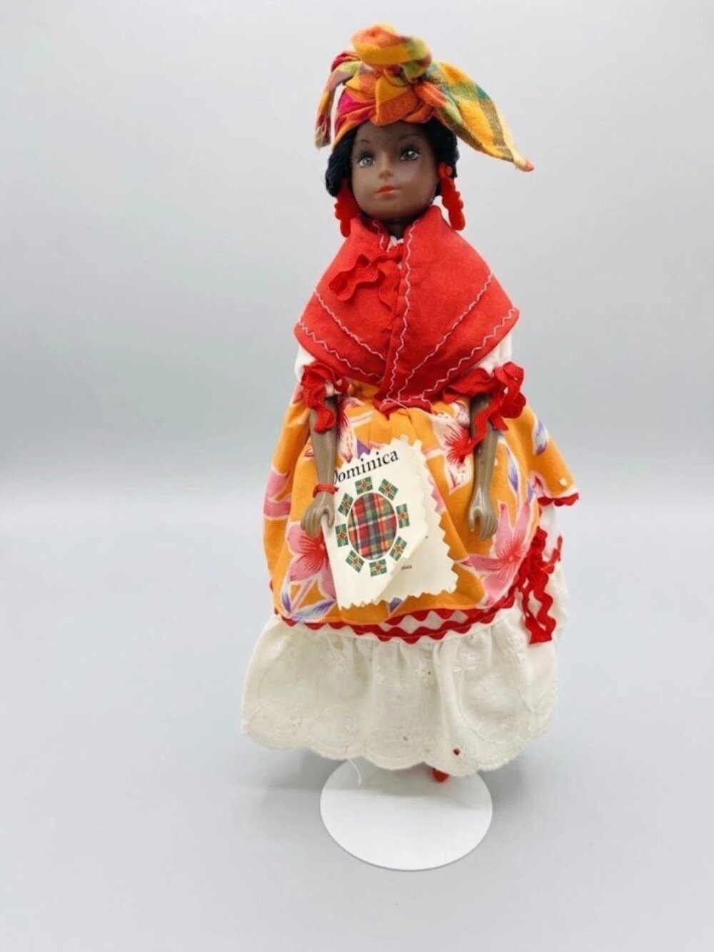 Vintage Island Dolls Dominica Caribbean National Costume Doll Original Tag Stand